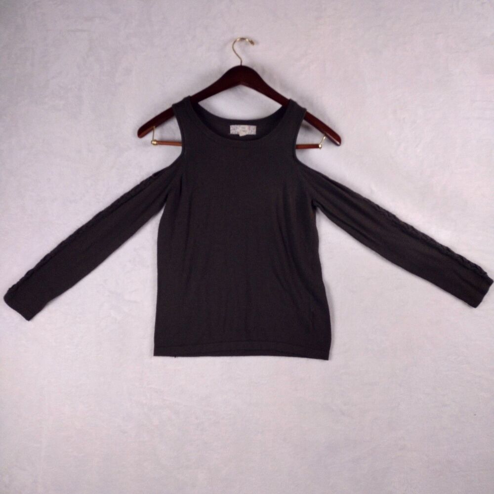 Pink Republic Cold Shoulder Braided Sleeve Sweater Caper Berry Green Small